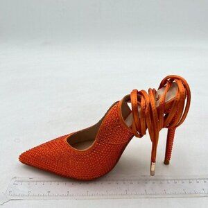 FSJ Orange Rhinestones Pointy Toe High Heel Sandal Buckle Pump Lace Up Shoe